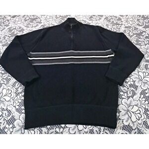 Eddie Bauer Sweater Med 1/4 Zip Pullover Knit‎ Black/Gray & White Stripe Casual